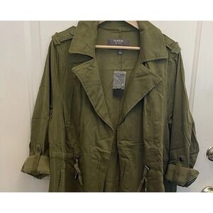 Torrid 2 (2X 18 20)Olive Green Twill Utility Jacket Coat Cinch Waist Pockets